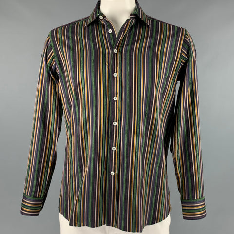 ETRO Size L Multi-Color Stripe Cotton Blend Button Up Long Sleeve Shirt