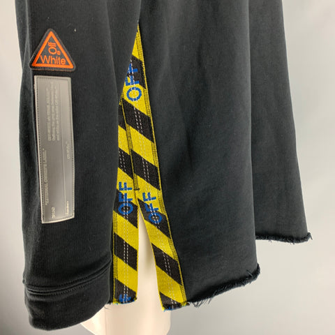 OFF-WHITE Size S Black Yellow Applique Cotton Crew-Neck Sweatshirt