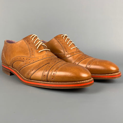 VIVIENNE WESTWOOD Size 10 Tan & Orange Perforated Leather Lace Up Shoes