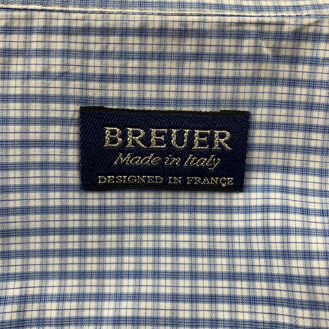 BREUER Size L Blue Checkered Cotton French Cuff Long Sleeve Shirt