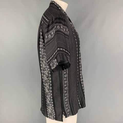 DOLCE & GABBANA Size M Black White Print Silk Camp Short Sleeve Shirt