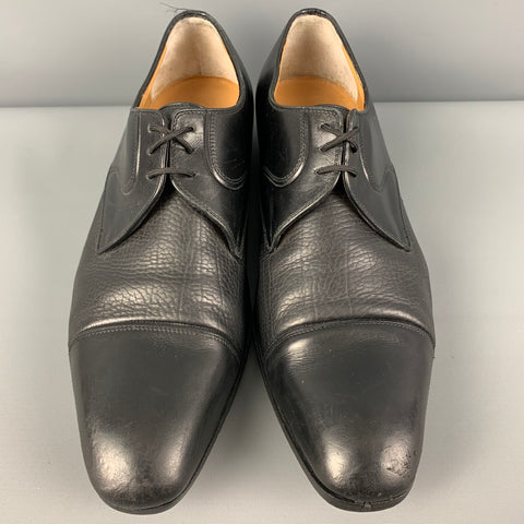 A.TESTONI Size 7.5 Black Leather Cap Toe Lace Up Shoes