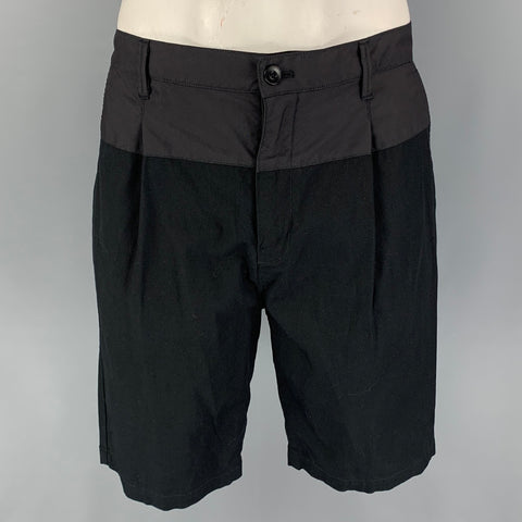 HELMUT LANG Size 33 Black Cotton Pleated Shorts