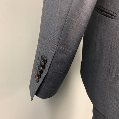 ENGLISH LAUNDRY Arrogant Size 40 Navy Plaid Lana Wool Peak Lapel 3 Piece Suit