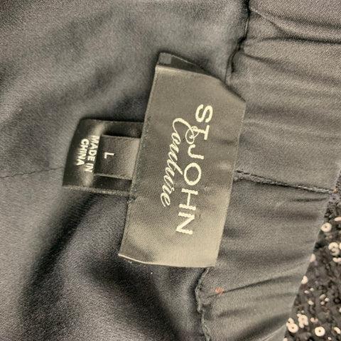 ST. JOHN COUTURE Taille L Pantalon habillé en polyester à paillettes noires avec ceinture élastique
