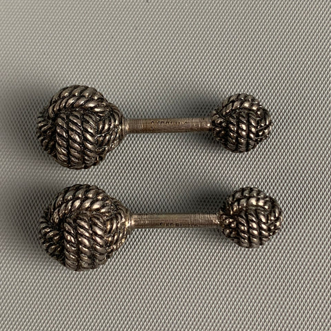 NO BRAND Charcoal Sterling Woven Ball Cuff Links