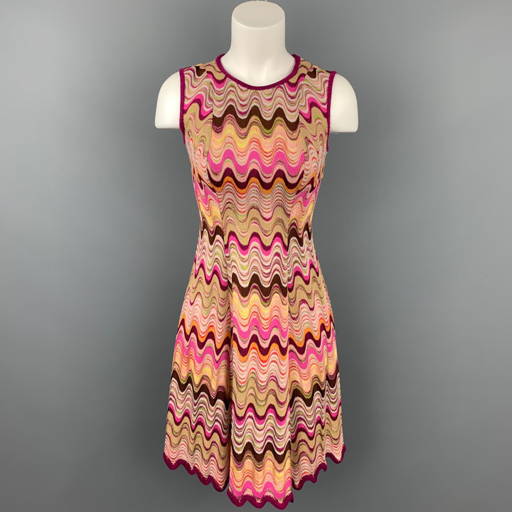 MISSONI Size 2 Fuchsia Multi-Color Zig Zag Rayon / Wool Sleeveless Dress