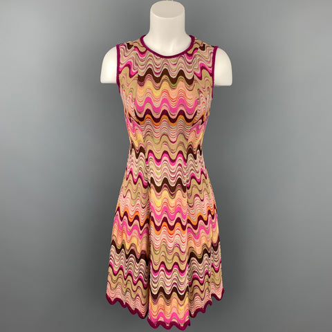 MISSONI Size 2 Fuchsia Multi-Color Zig Zag Rayon / Wool Sleeveless Dress