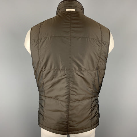 ERMENEGILDO ZEGNA L Taupe Pinstripe Leather Trimmed Reversible Vest