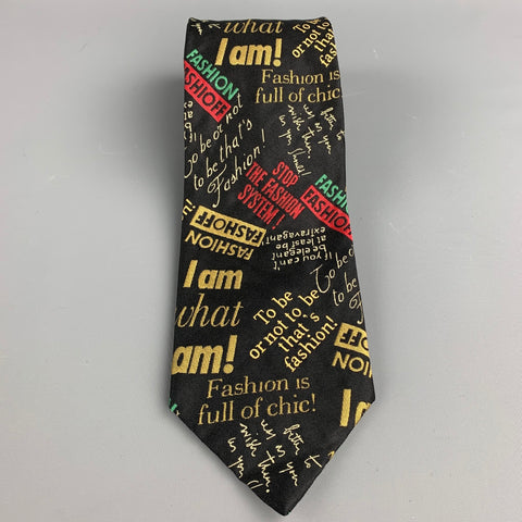 Vintage MOSCHINO - FASHION FASHOFF - Corbata de seda con estampado de escritura negra