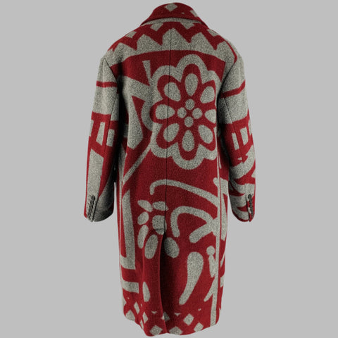 BURBERRY PRORSUM FW14 Size 46 Burgundy Grey Floral Wool Coat
