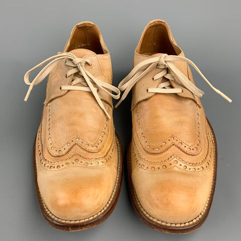 JOHN VARVATOS Talla 8.5 Zapatos con cordones y punta de ala de cuero perforado color canela