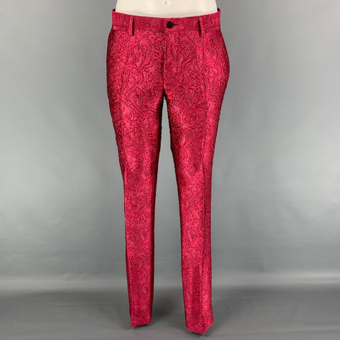DOLCE & GABBANA SICILIA Size 38 R Pink Brocade Polyester Silk Blend 3 Piece Suit