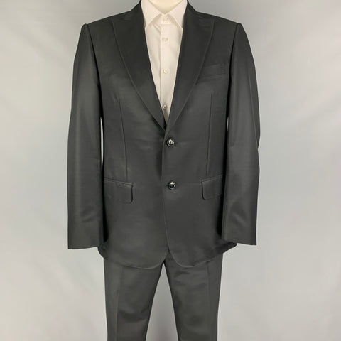 PAL ZILERI Size 40 Black Wool Silk Peak Lapel Suit