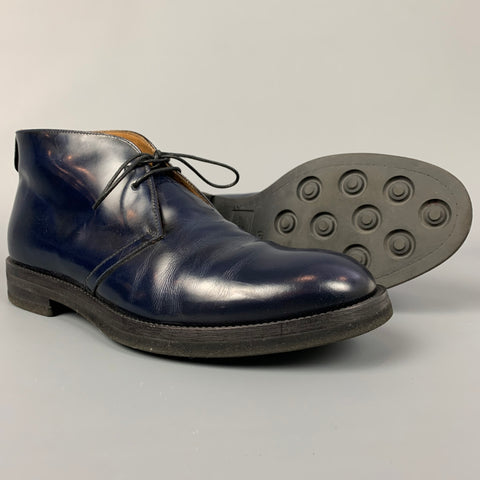 SUTOR MANTELLASSI Size 7.5 Navy Patent Leather Ankle Lace Up Shoes