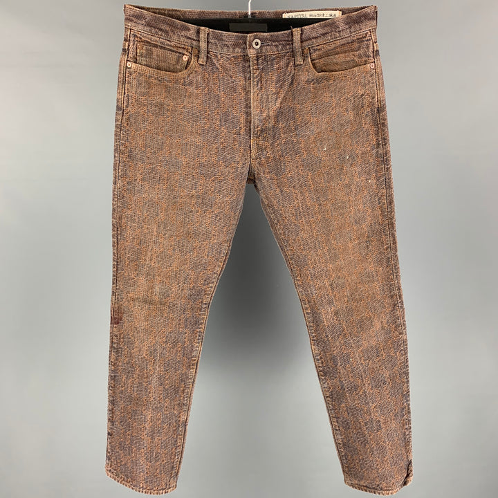 KAPITAL Taille 38 Pantalon décontracté en jean en coton texturé bleu marron