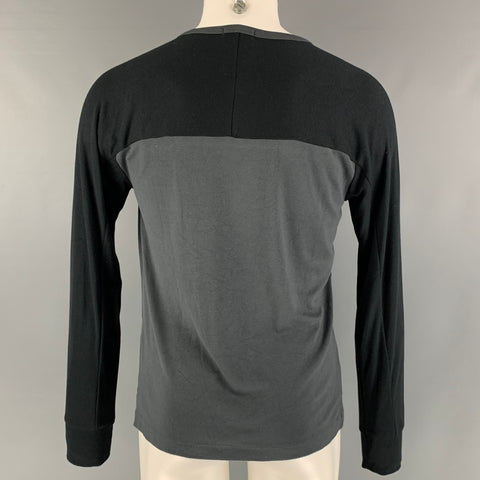 THEORY Size S Grey Black Color Block Modal Blend Henley T-shirt