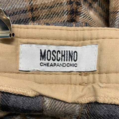 MOSCHINO Talla 6 Pantalones casuales cargo a cuadros de lana virgen gris beige