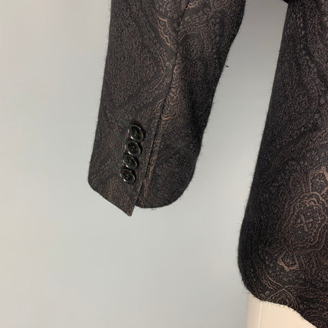 DOLCE & GABBANA Size 38 Black Brown Jacquard Wool Peak Lapel Sport Coat