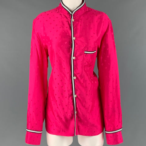 MARNI Size M Pink Monogram Viscose Nehru Collar Long Sleeve Shirt