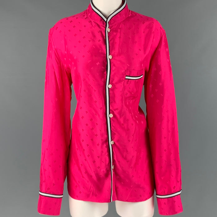MARNI Size M Pink Monogram Viscose Nehru Collar Long Sleeve Shirt