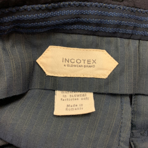 INCOTEX Size 36 Navy Wrinkled Icewool / Linen Slim Fit Dress Pants