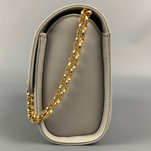 Vintage SALVATORE FERRAGAMO Light Gray Leather Gold Strap Handbag