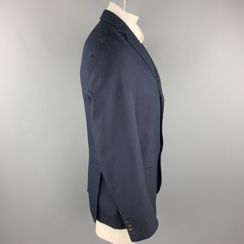 SAKS FIFTH AVENUE Chest Size 44 Navy Textured Cotton / Wool Sport Coat