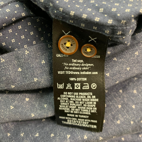 TED BAKER Size M Navy White Dots Cotton Long Sleeve Shirt
