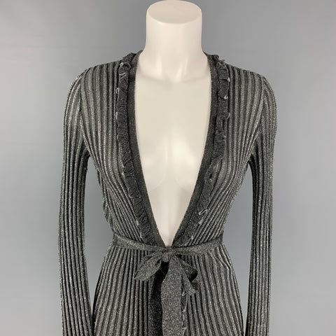 M MISSONI Cárdigan con cinturón en mezcla de acetato metálico plateado y negro talla 4