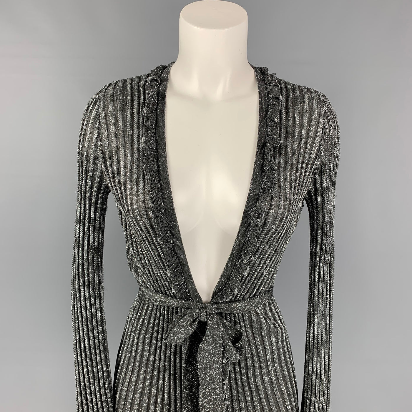 MISSONI Size 4 Silver & Black Acetate Blend Belted Cardigan – Sui Generis Designer Consignment