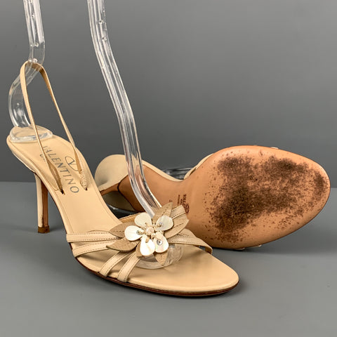 VALENTINO GARAVANI Size 7 Beige Leather Slingback Sandals
