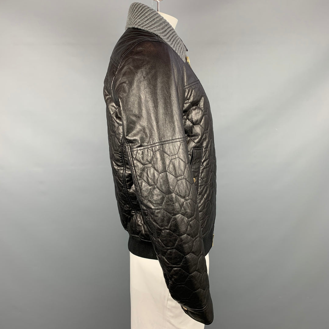 J. LINDEBERG Size L Black Quilted Leather Zip Up Jacket