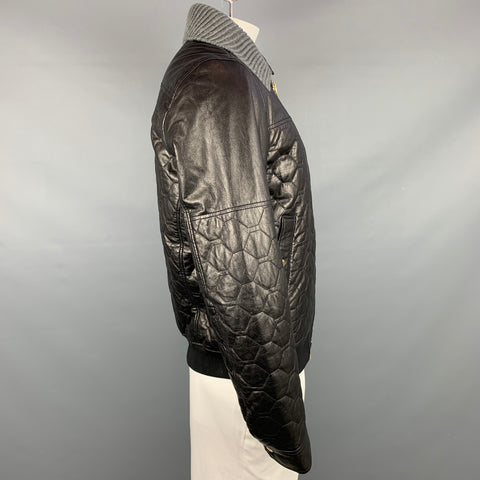 J. LINDEBERG Chaqueta con cremallera de cuero acolchada negra talla L