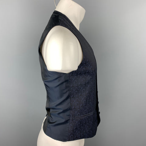 TAGLIATORE Size 38 Navy Jacquard Wool Buttoned Vest