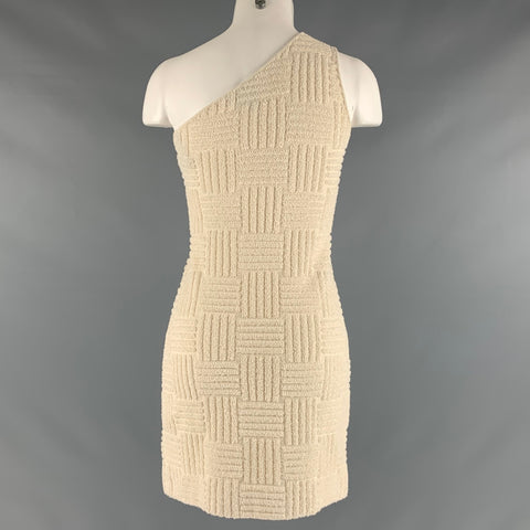 BOTTEGA VENETA Vestido texturizado de un hombro en mezcla de algodón color crema Talla XS