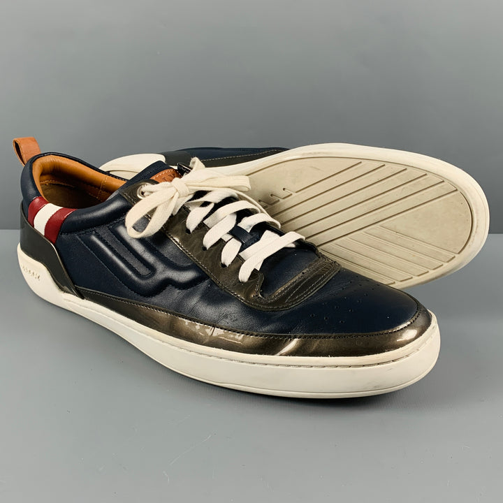 BALLY Size 12 Navy Red Leather Low Top Lace Up Shoes