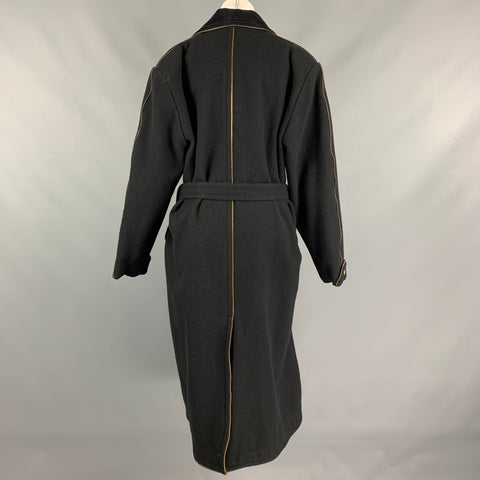 Vintage KANSAI YAMAMOTO Size M Black Wool Zipper Trim Belted Coat