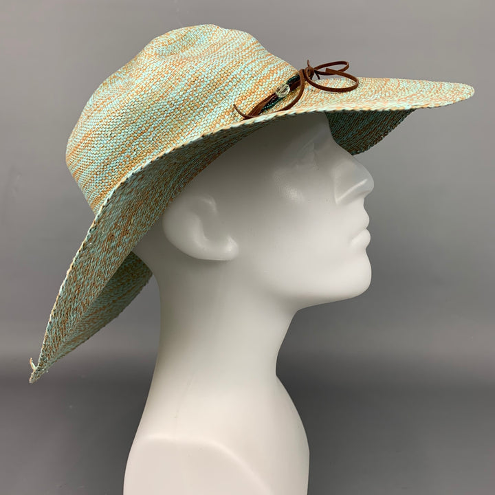 NO BRAND One Size Turquoise & Tan Paper Wide Brim Hat