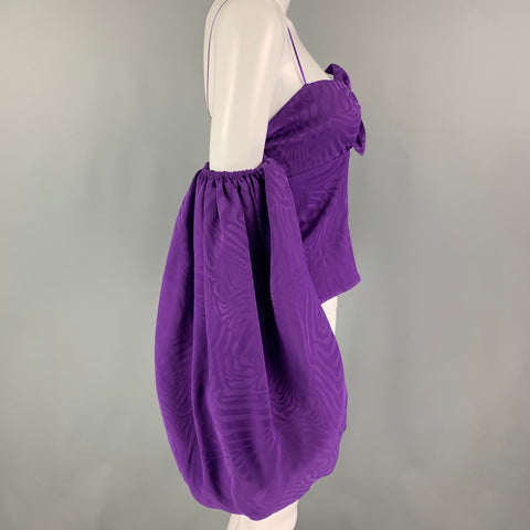 ATTICO Size 2 Purple Acetate Silk Jacquard Balloon Sleeves Dress Top