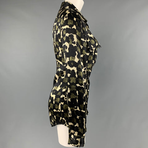 DSQUARED2 Size M Green Black Beige Silk Print Patch Pockets Shirt