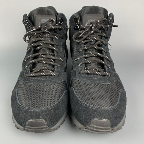 NIKE Size 12 Black Mixed Fabrics Mesh Suede High Top Sneakers