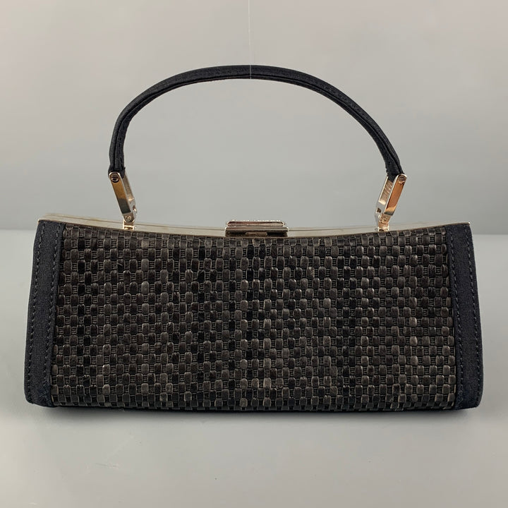 GIORGIO ARMANI Black Woven Taffeta Leather Clutch Bag