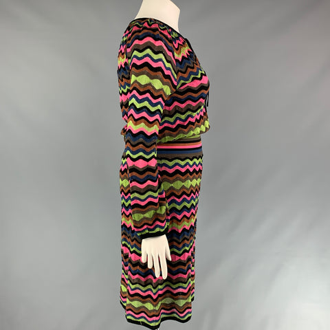 M MISSONI Size 12 Multi-Color Knitted Cotton Blend A-line Dress