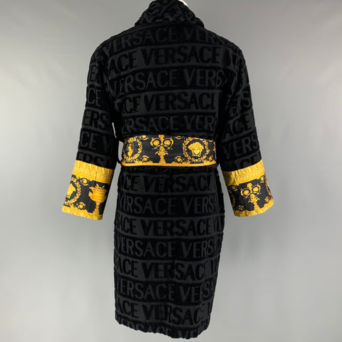 VERSACE Size S Black Gold Baroque Cotton Belted Cardigan