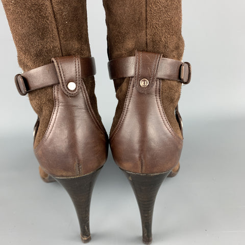 RALPH LAUREN Talla 7 Botas de becerro puntiagudas con correa en el tobillo de ante marrón