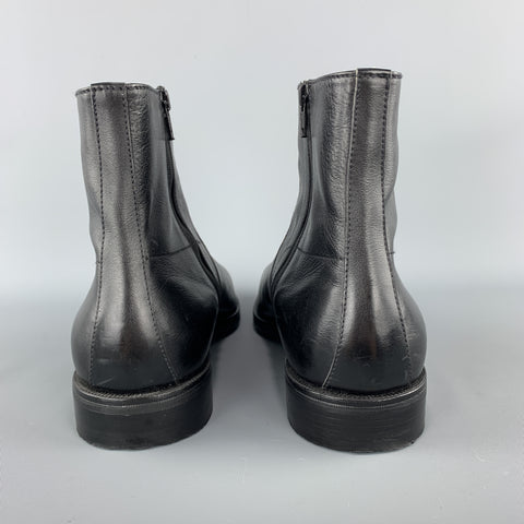 GRAVATI Size 11 Black Leather Squared Point Toe Ankle Boots