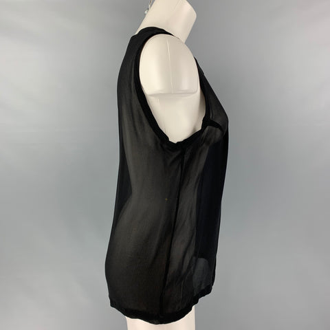 YVES SAINT LAURENT Size L Black Silk See Through Tank Casual Top