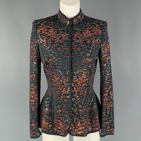 GIORGIO ARMANI Blazer de pedrería de viscosa naranja y pizarra talla 6