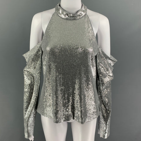 RACHEL ZOE Size 6 Silver Rayon Sequined Off-Shoulder Dress Top
